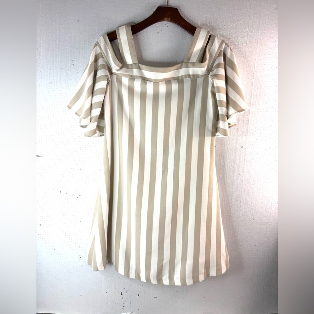 Just Taylor 4 Preppy Cream and Tan Bold Striped Mini Dress